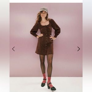Madewell Corduroy Seamed Long-Sleeve Mini Dress in “Raisin” size 00